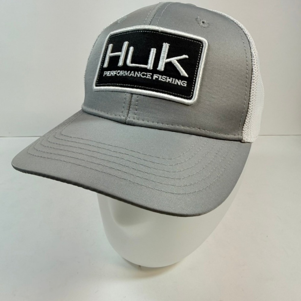Huk Trucker Hat Performance Fishing Mesh Snapback Mens Gray White OSFM